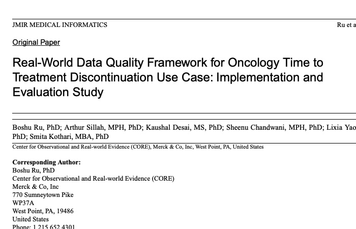 Real-World Data Quality Framework for Oncology Time to Treatment Discontinuation Use Case:
Implementation and Evaluation Study.
